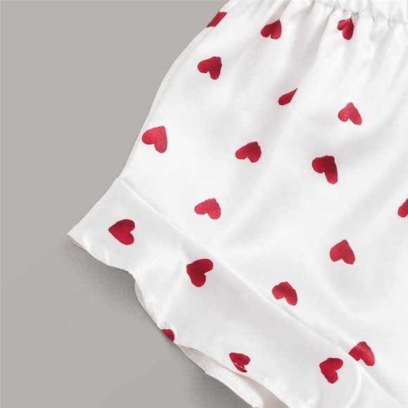 Women's Pajama Set Crop Cami & Shorts Red Hearts - Picture 3 of 4
